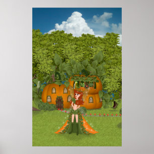 Póster Casa de campo feericamente da abóbora do outono