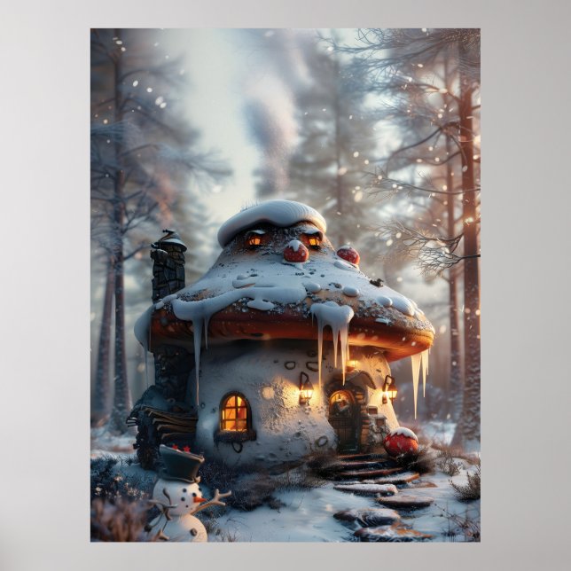 Poster Casa de cogumelos na neve (Frente)