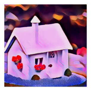 Póster Casa de fada de neve vermelha branca adicionar tex