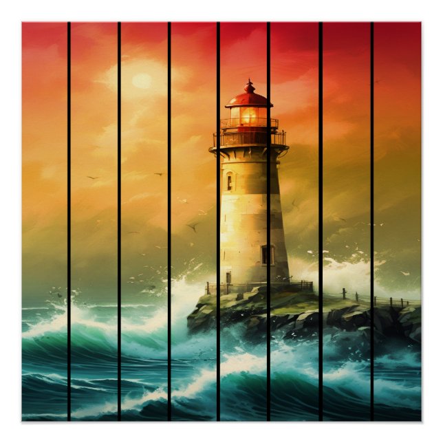 Póster Casa de Luz Antiga Praia do Mar Oceano Observação (Frente)