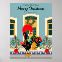 Poster Casa de Natal portuguesa com saudações de galo