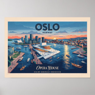 Poster Casa de Ópera de Oslo Cartaz de Viagem Vintage - N