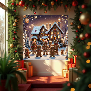 Póster Casa de pão de gengibre e família de pão de gengib
