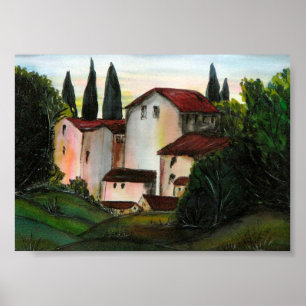 Poster Casa de Pueblo Dibujo Toscana itália Countryside 