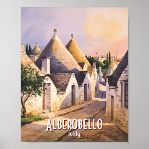 Poster Casa de Trulli personalizada Alberobello Aquarela