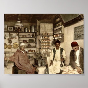 Póster Casa do café do Moorish, vintage Pho de Argel,