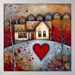 Poster Casa do campo na montanha grunge Arte Ai