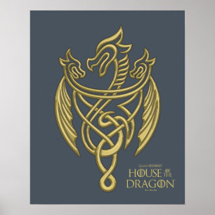 Poster CASA DO DRAGÃO   Ouro Filigree Dragon Crest