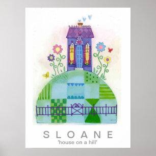 Póster casa em uma colina