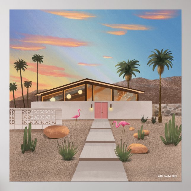 Poster Casa Flamingo Moderna do século médio (Frente)