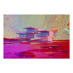 Póster Casa Futurística em meio a um surreal colorido