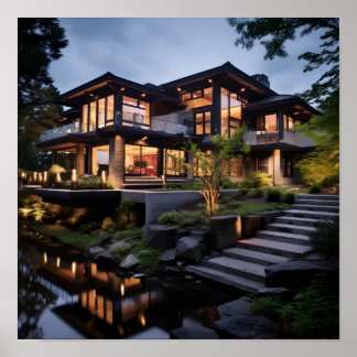Poster Casa Moderna com Recurso de Água