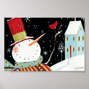 Poster Casa moderna do inverno dos bonecos de neve