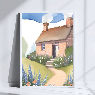 Poster Casa na Encosta Pintura em Aquarela de Casa de T