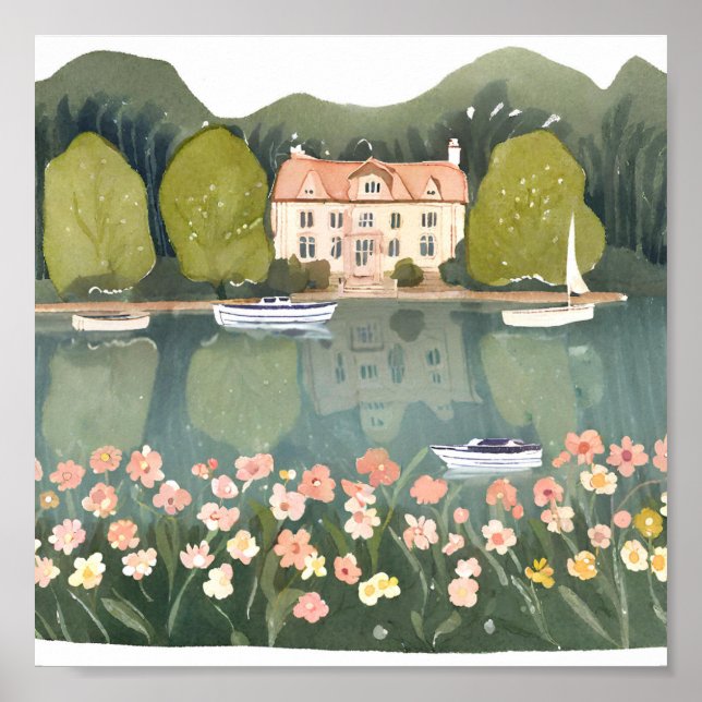 Poster Casa nas montanhas pelo lago (Frente)