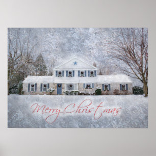 Póster Casa russa do campo de neve primitiva de inverno