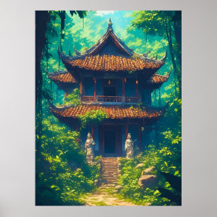 Poster Casa Tailandesa Ensolarada na Selva Luxuriante