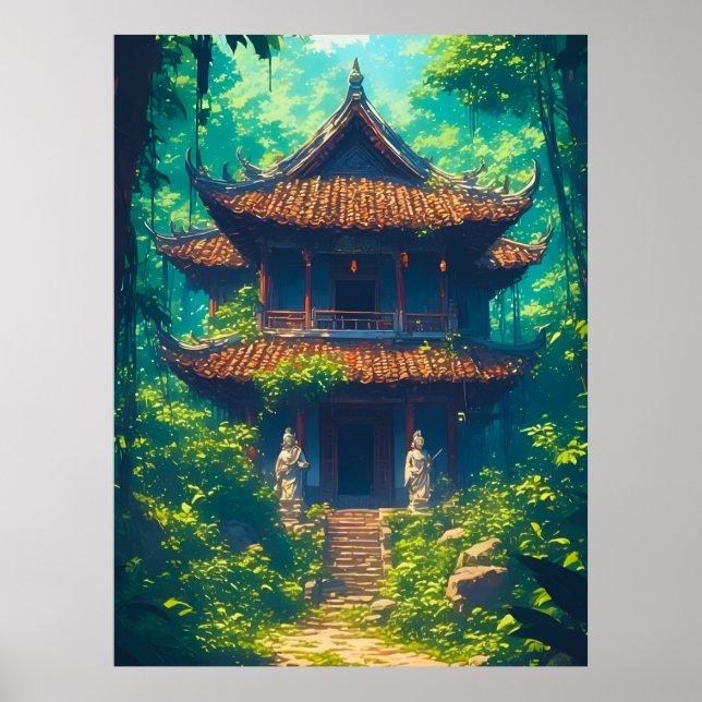 Poster Casa Tailandesa Ensolarada na Selva Luxuriante (Frente)