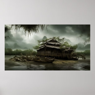 Poster Casa Velha do Sudeste Asiático na Paisagem do Pânt