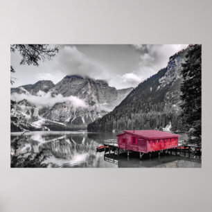 Poster Casa Vermelha Monocromática Branca Negra