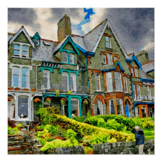 Póster Casa vitoriana em Keswick pintada em aquarela