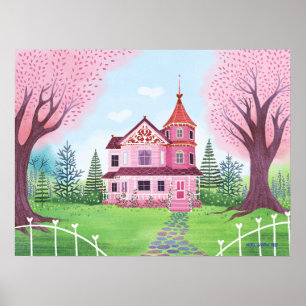 Poster Casa Vitoriana Rosa e Flor de Cereja