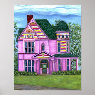 Poster Casa Vitoriana Rosa Século XIX Casa de Bonecas Rom