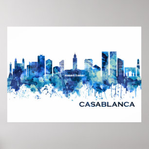 Poster Casablanca Marrocos Skyline Blue