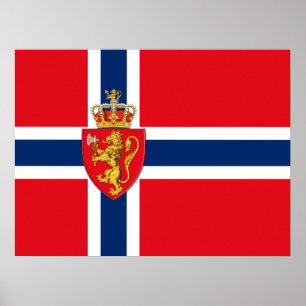 Poster casaco de armas da Noruega na bandeira norueguesa,