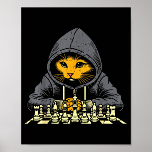 Poster Casaco de Gato Laranja Jogando Xadrez Jogo Legal M