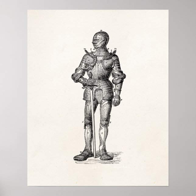 Póster Casaco do Braço Cavaleiro Luminoso Espada Armada M (Frente)