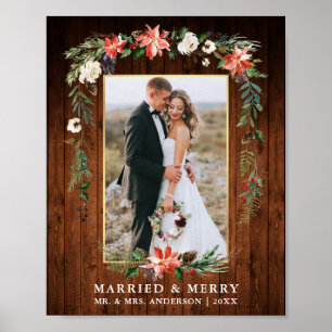 Poster Casados Feliz Madeira Aquarela Floral de Inverno