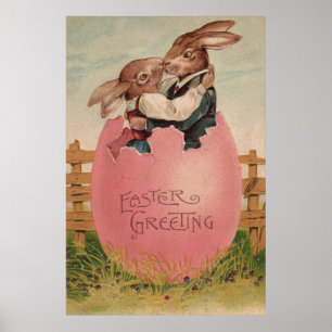 Poster Casais de Coelhos de Páscoa Beijando Ovo Pintado C