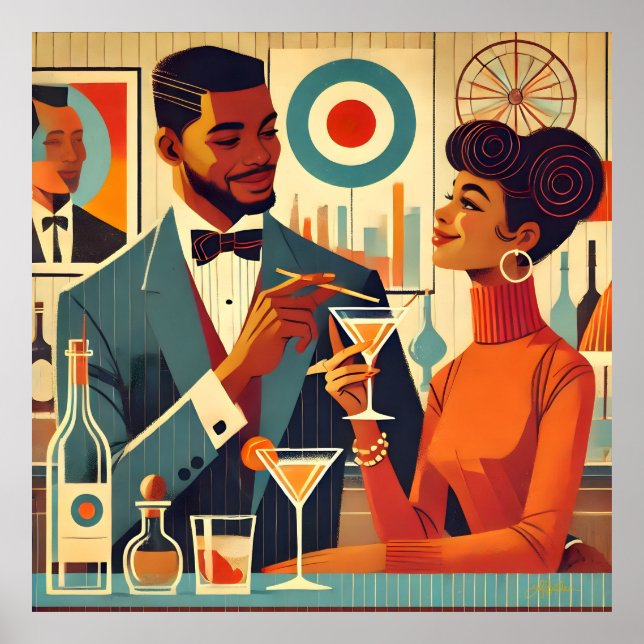 Poster Casais de Festa de Cocktail de Meados do Século -  (Frente)