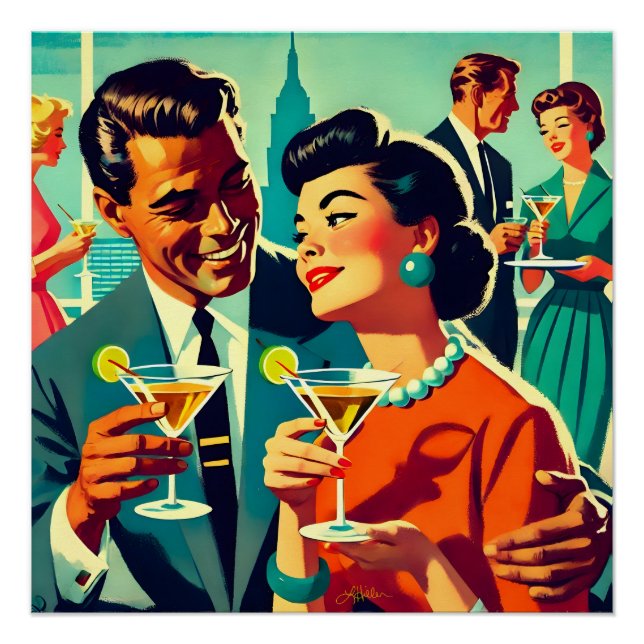 Póster Casais de Festa de Cocktail de Meados do Século -  (Frente)
