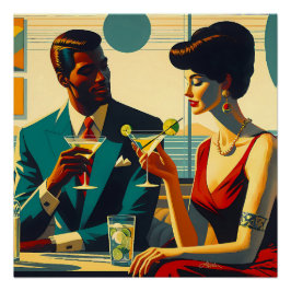 Póster Casais de Festa de Cocktail de Meados do Século - 