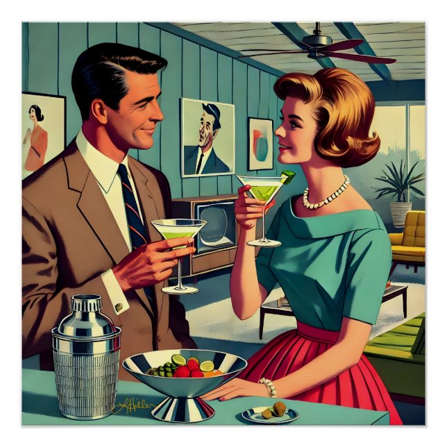 Póster Casais de Festa de Cocktail de Meados do Século -  (Frente)