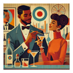 Póster Casais de Festa de Cocktail dos Meados do Século -