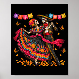 Poster Casais do dia dos mortos dançando esqueletos homen