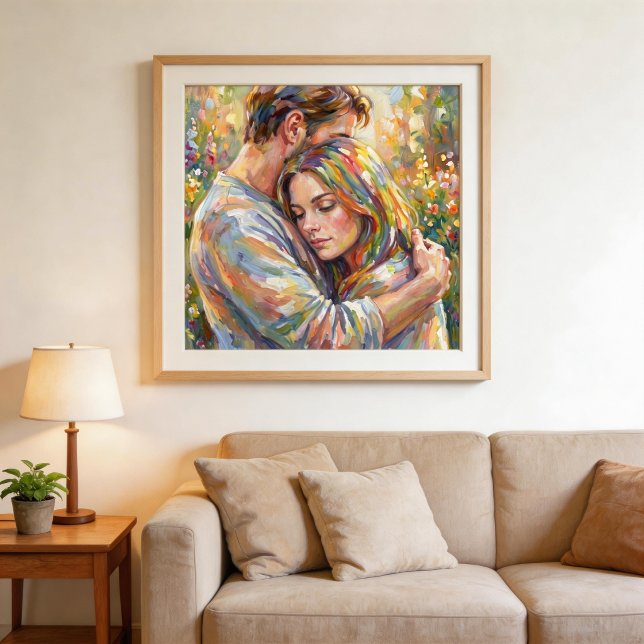 Poster Casal Abraça o Estilo Impressionista (Criador carregado)