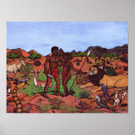 Poster casal africano e animais selvagens