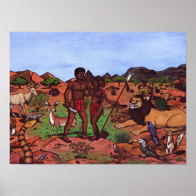Poster casal africano e animais selvagens (Frente)