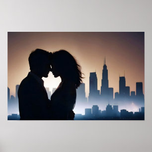 Poster Casal Ama Romântico Silhueta Sunset Lindo