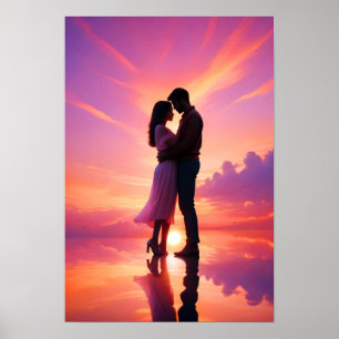 Poster Casal Ama Romântico Silhueta Sunset Lindo