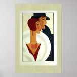 Poster Casal Art Deco<br><div class="desc">Uma mulher de chapéu vermelho, vestido vermelho, roubos de pele branca, e belas joias de ornamentado, se posiciona com seu bonito companheiro de cavalheiro vestido com chapéu de Homburg e casaco excessivo, faz um casal elegante nesta ilustração assinada em Art Deco do 1920. Um presente perfeito e lembranças para o...</div>