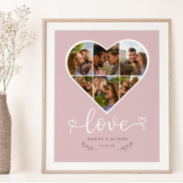 Poster Casal Blush de Colagem de Fotos do Coração de Amor