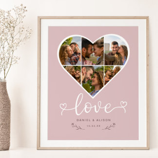 Poster Casal Blush de Colagem de Fotos do Coração de Amor