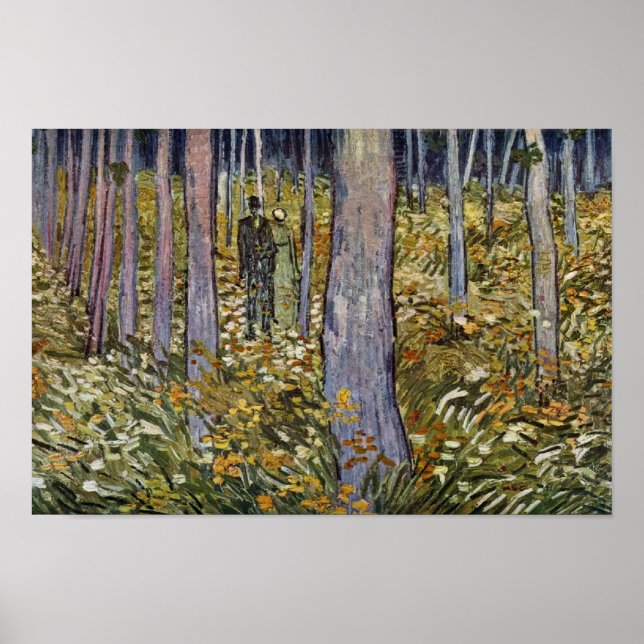 Póster Casal Caminhando Na Floresta Por Vincent Van Gogh (Frente)