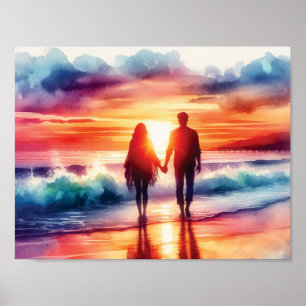 Poster Casal Caminhando Na Praia