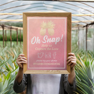 Poster Casal de abacaxi Dourado do Snap Hashtag Casado